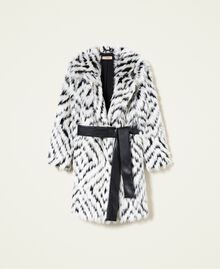 Faux fur coat with chevron pattern "Snow" White / Black Soft Chevron Woman 222TT2103-0S