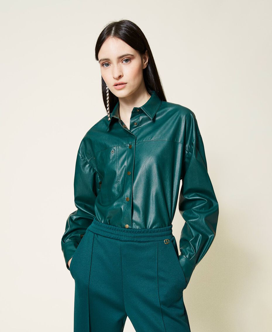 Coated fabric shirt Dark Green Woman 212TT2052-01