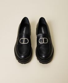 Leather loafers with logo and strap Black Child 222GCJ04C-05