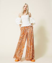 Pantaloni a palazzo in mussola stampata Stampa "Summer" / Arancio "Spicy Curry" Donna 221AT2650-02