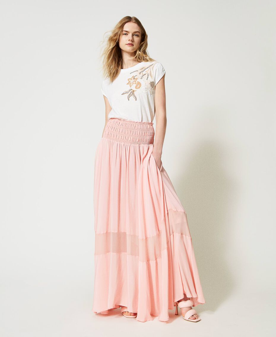 Crêpe de Chine and georgette skirt-dress Rose Cloud Woman 231AT2182-02