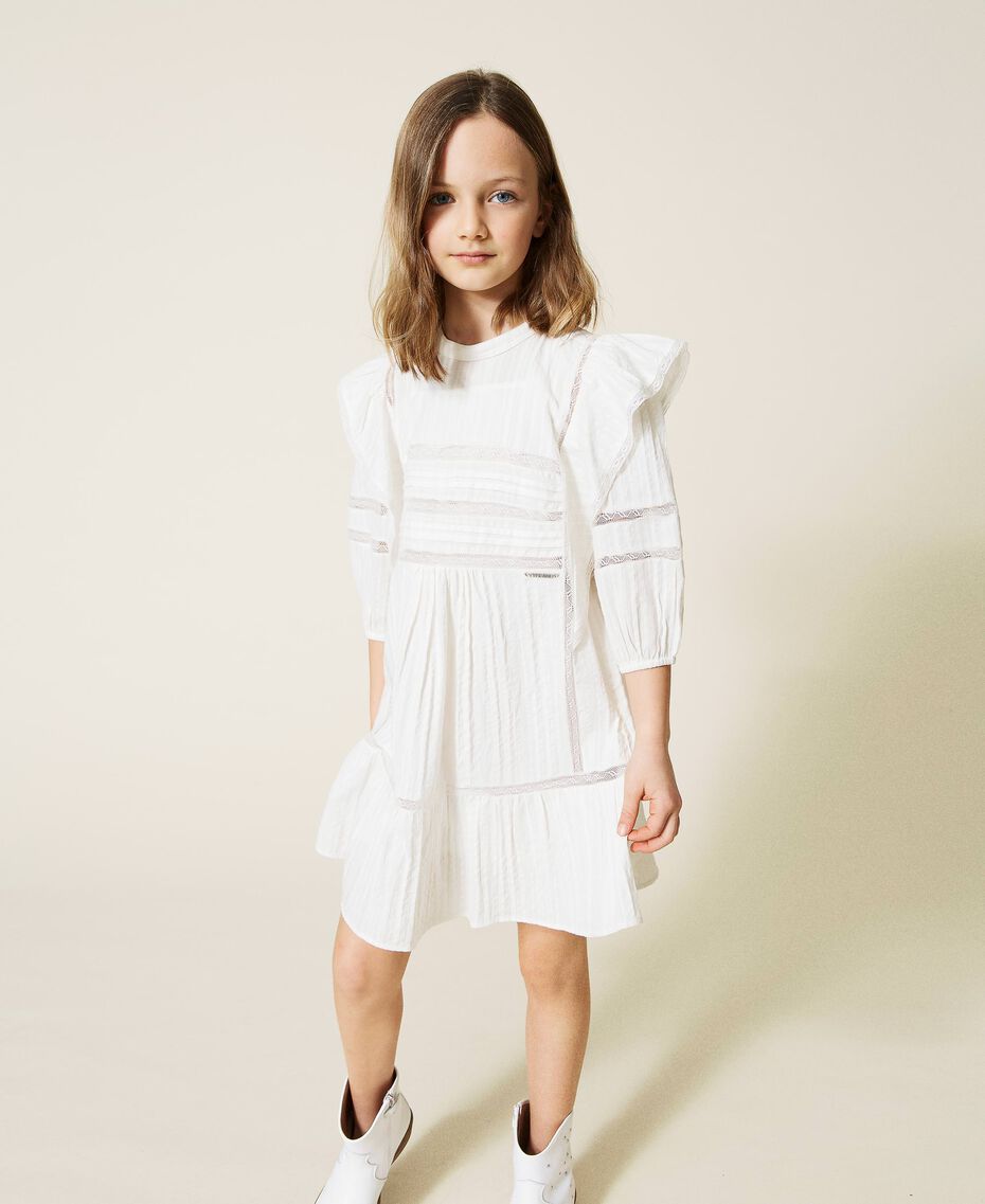 Muslin dress with lace Off White Child 221GJ2T42-01