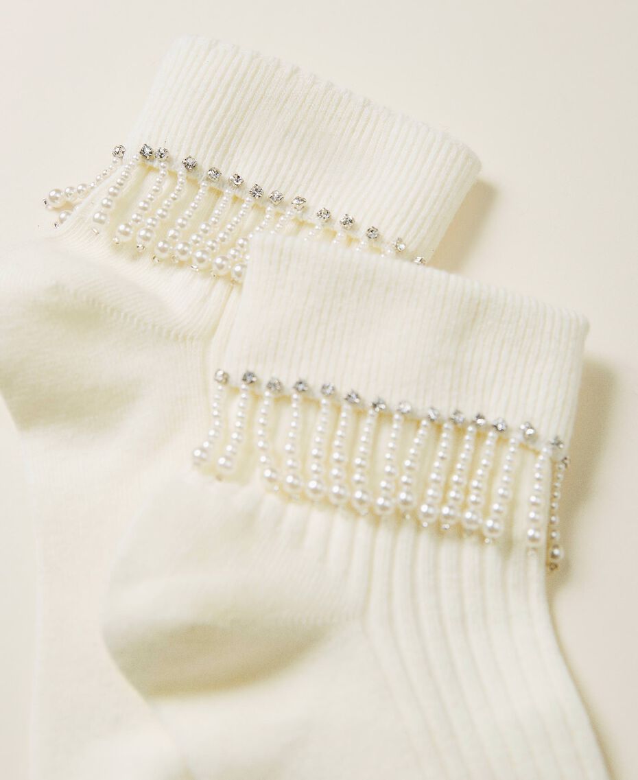 Socks with pearl fringes Ivory Woman 212TO5142-02