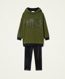 Leather-like maxi hoodie and leggings "Cypress" Green Child 222GJ212B-0S
