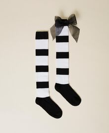 Striped thigh-high socks with bow Off White / Black Stripes Child 222GJ4562-01
