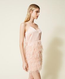 Satin dress with feathers Parisienne Pink Woman 222TP2602-02
