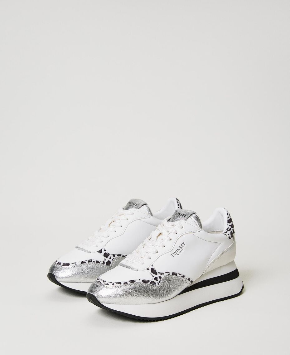 Wedge trainers with animal print insert Two-tone “Optical” White / Leopard Woman 231TCP012-02
