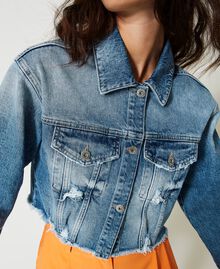 Cropped denim jacket with rips Mid Denim Woman 231AP2423-05