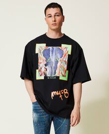 T-shirt Myfo con stampa elefante Nero Unisex 999AQ209A-05