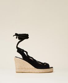 Sandales compensées en cuir Noir Femme 221TCT122-01