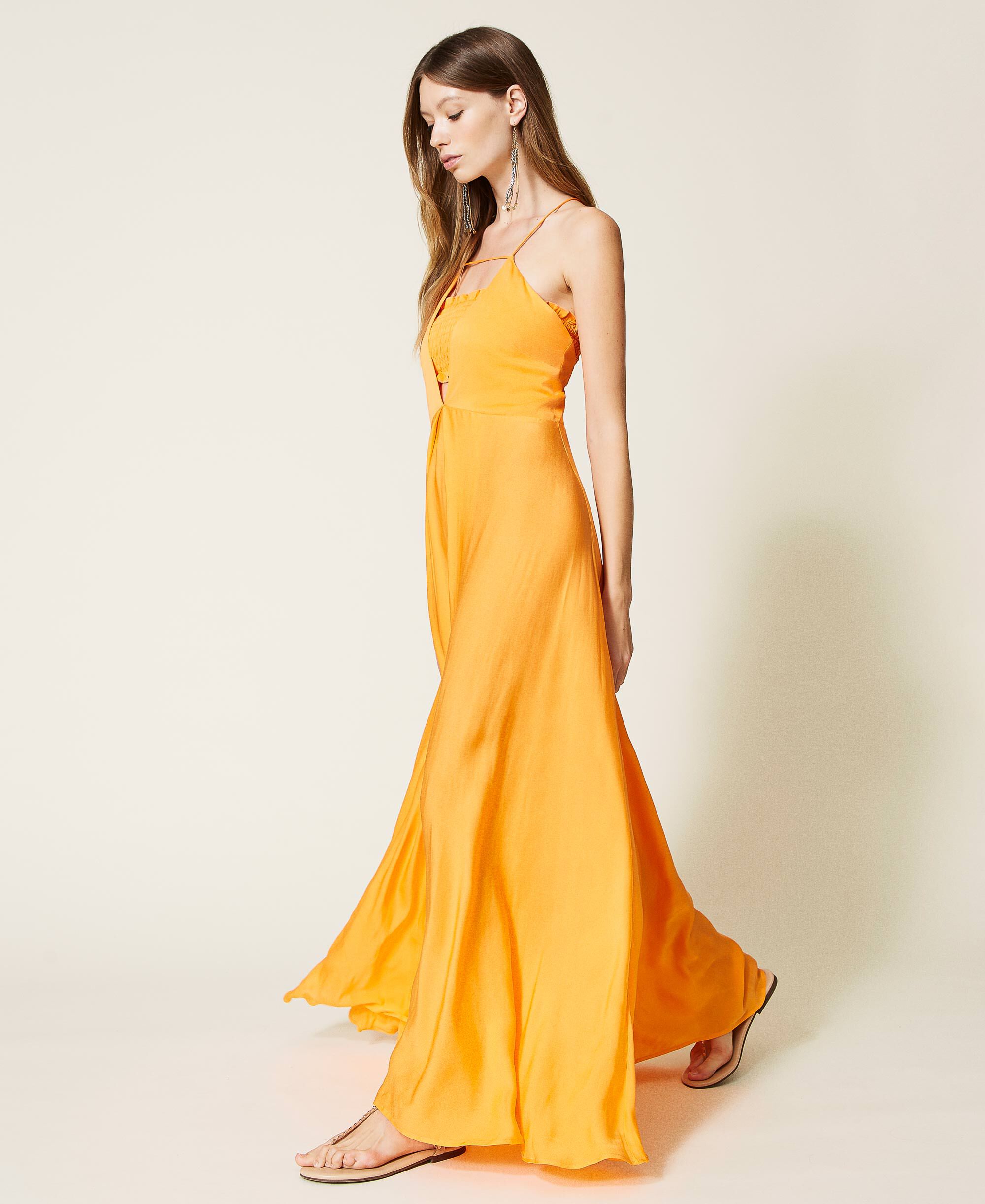 Satin long dress and gathered top set Woman, Orange | TWINSET Milano
