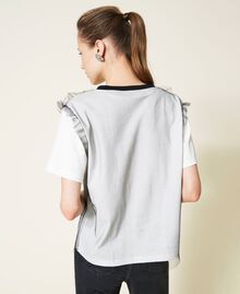 T-shirt doublé en tulle avec logo Bicolore Noir/Blanc Gardénia Femme 221AT2186-05