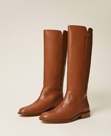 Leather boots with logo Brown Sugar Woman 222TCP220-02