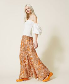 Pantaloni a palazzo in mussola stampata Stampa "Summer" / Arancio "Spicy Curry" Donna 221AT2650-04