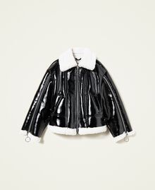 Leather-like biker jacket with faux fur Black Child 222GJ2010-0S