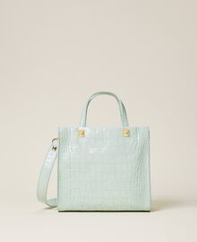 Mittelgroße Twinset Bag im Shopperformat aus Leder Krokoprint „Lichen“-Grün Frau 221TB7330-01