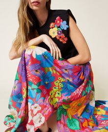 Long floral muslin skirt “Azalea” Pink Mexico Flower Print Woman 221TT2305-05