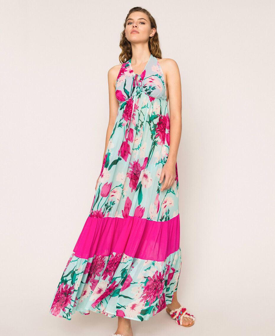 Long georgette dress with floral print Woman, Patterned | TWINSET Milano