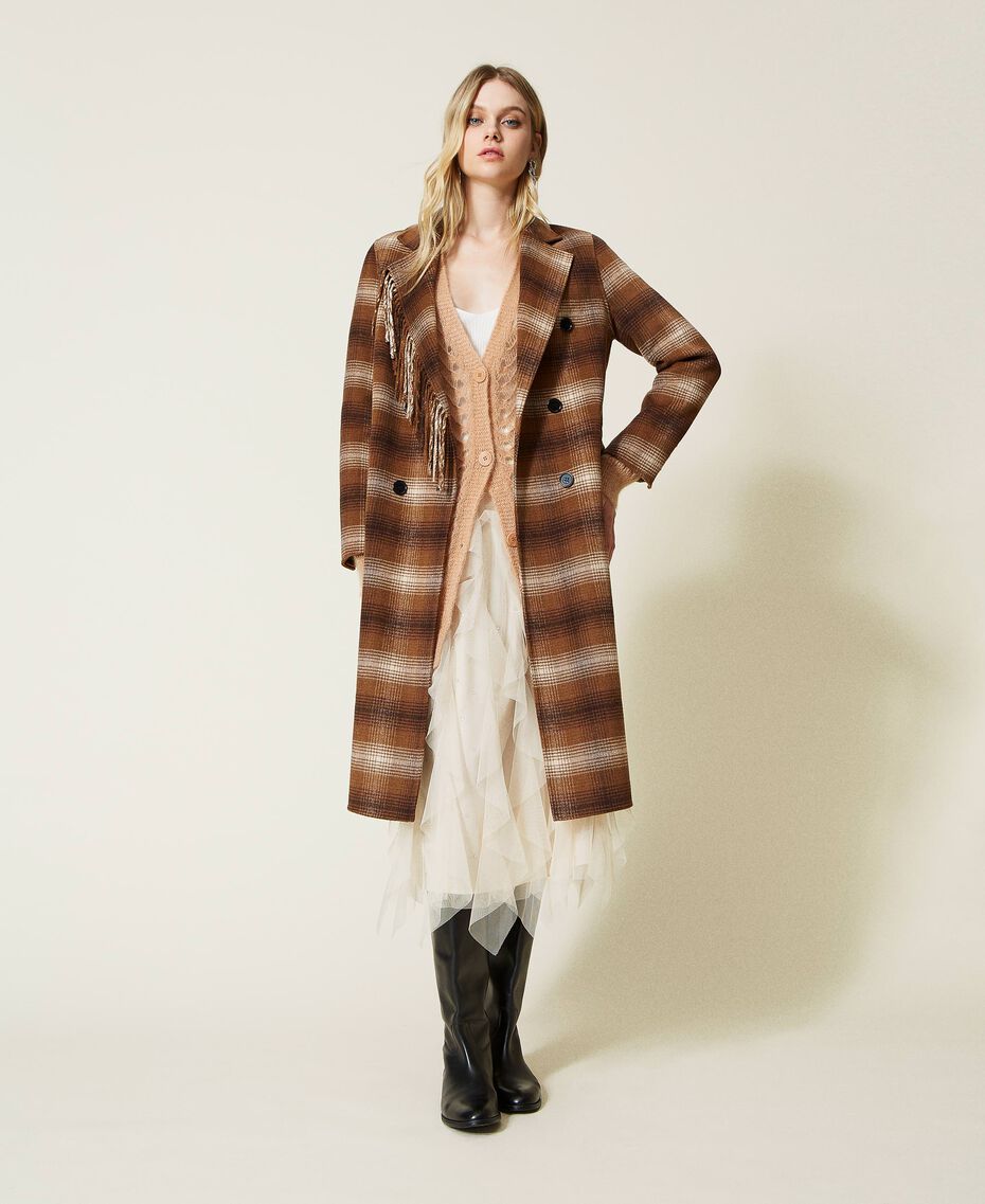 Chequered double wool cloth coat Camel / Black Check Woman 222TP2190-01