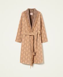 Jacquard coat with logo and fringes Oval T / "Light Wood" Beige Jacquard Mix Woman 222TT2290-0S
