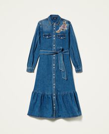 Robe longue en jean avec patch brodé Bleu "Denim Moyen" Femme 221AT234C-0S