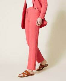 Linen blend twill cigarette trousers "Wild Azalea” Red Woman 221TT2199-04