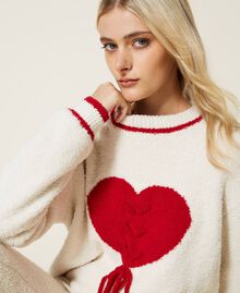 Jumper and trousers with heart and logo Two-tone "Sugar" White / Ardent Red Woman 222LL3ABB-05