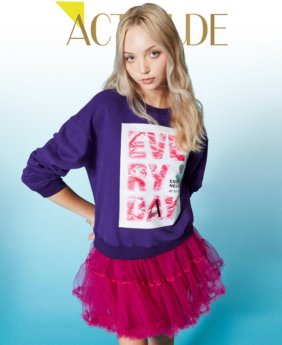 Boxy sweatshirt with print "Indigo" Purple Woman 222AP2153-01