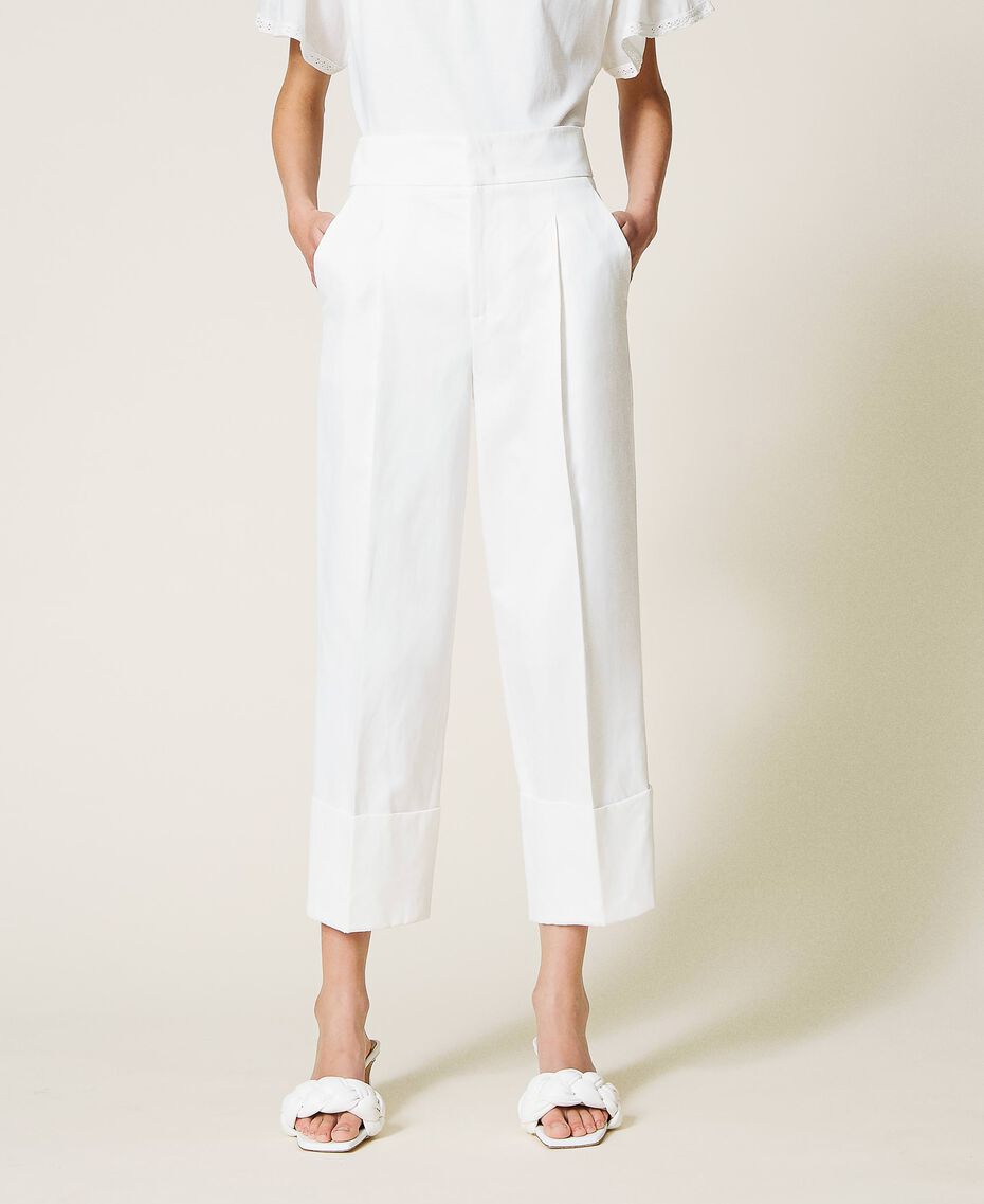 Pantalon cropped en satin opaque Blanc Neige Femme 221TP2650-02