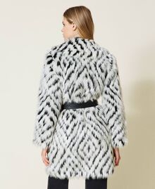 Faux fur coat with chevron pattern "Snow" White / Black Soft Chevron Woman 222TT2103-05