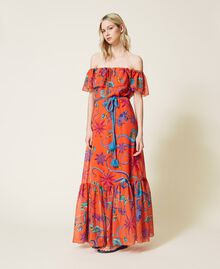 Printed georgette long dress “Orange Sun” Orange Seashell Print Woman 221LB2MQQ-01