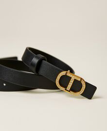 Leather belt with logo and rhinestones Black Woman 221TA4015-01