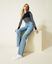 Five-pocket jeans with slits "Mid Denim" Blue Woman 222TP2394-01