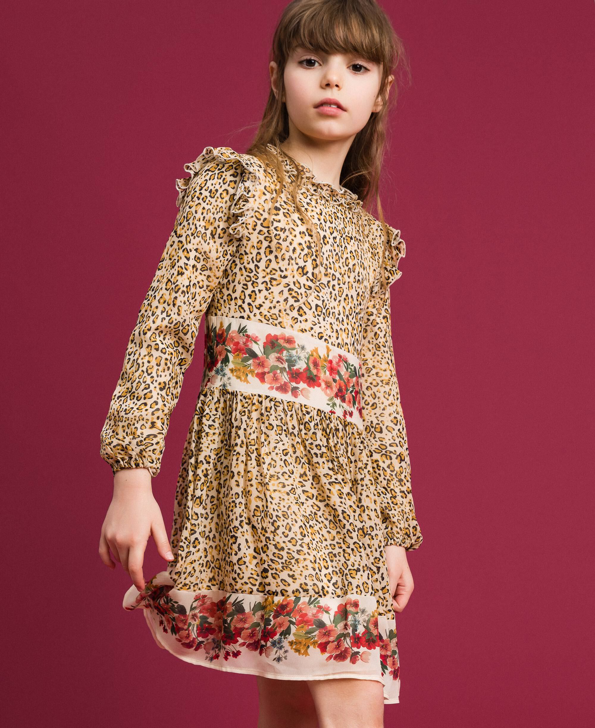 floral dress with leopard print sleeves