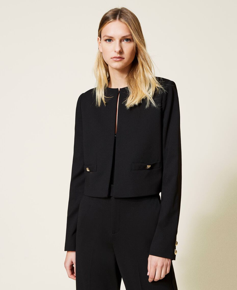 Mandarin collar jacket with studs Black Woman 221TP2663-01