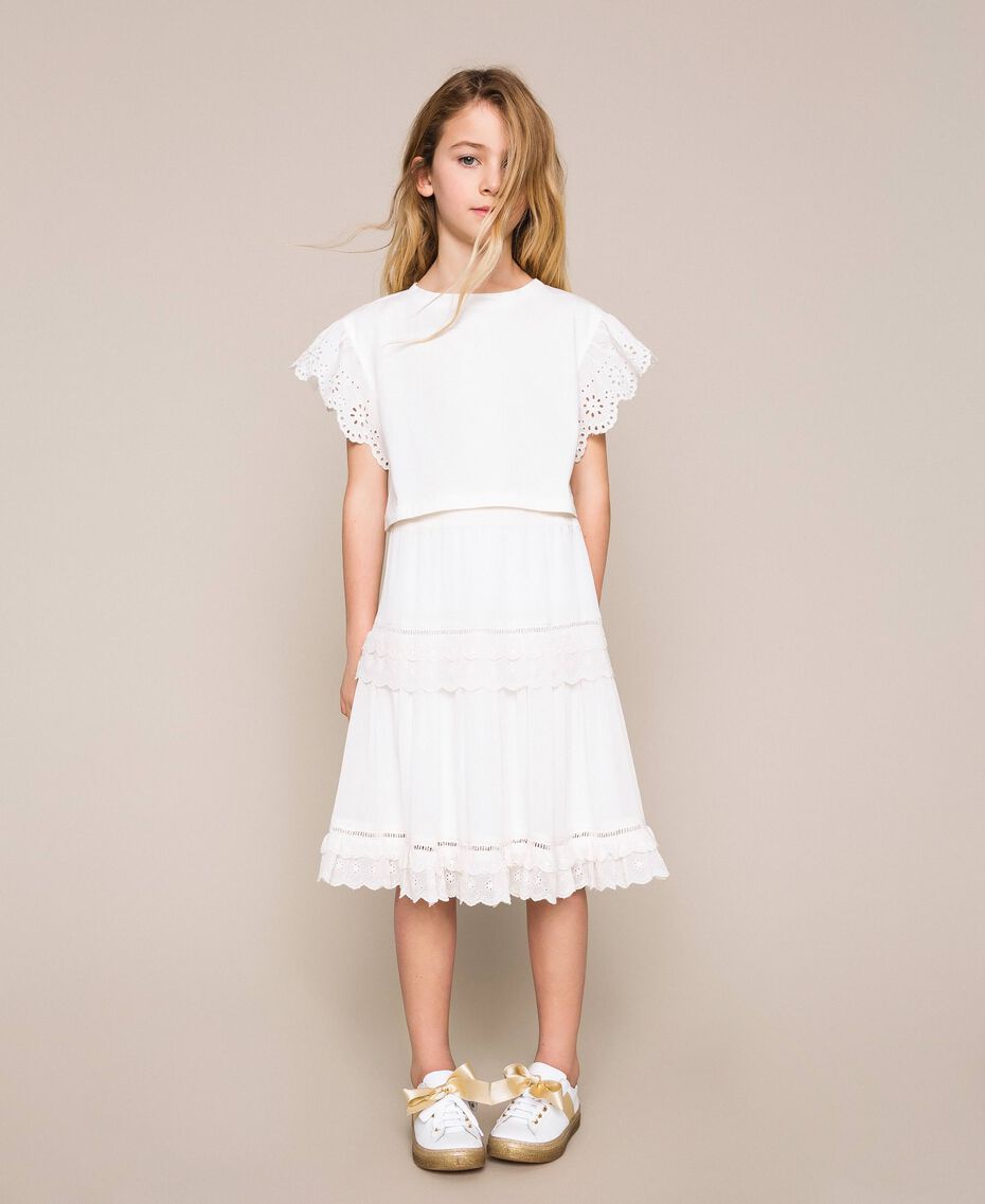 Creponne skirt with broderie anglaise Child, White | TWINSET Milano