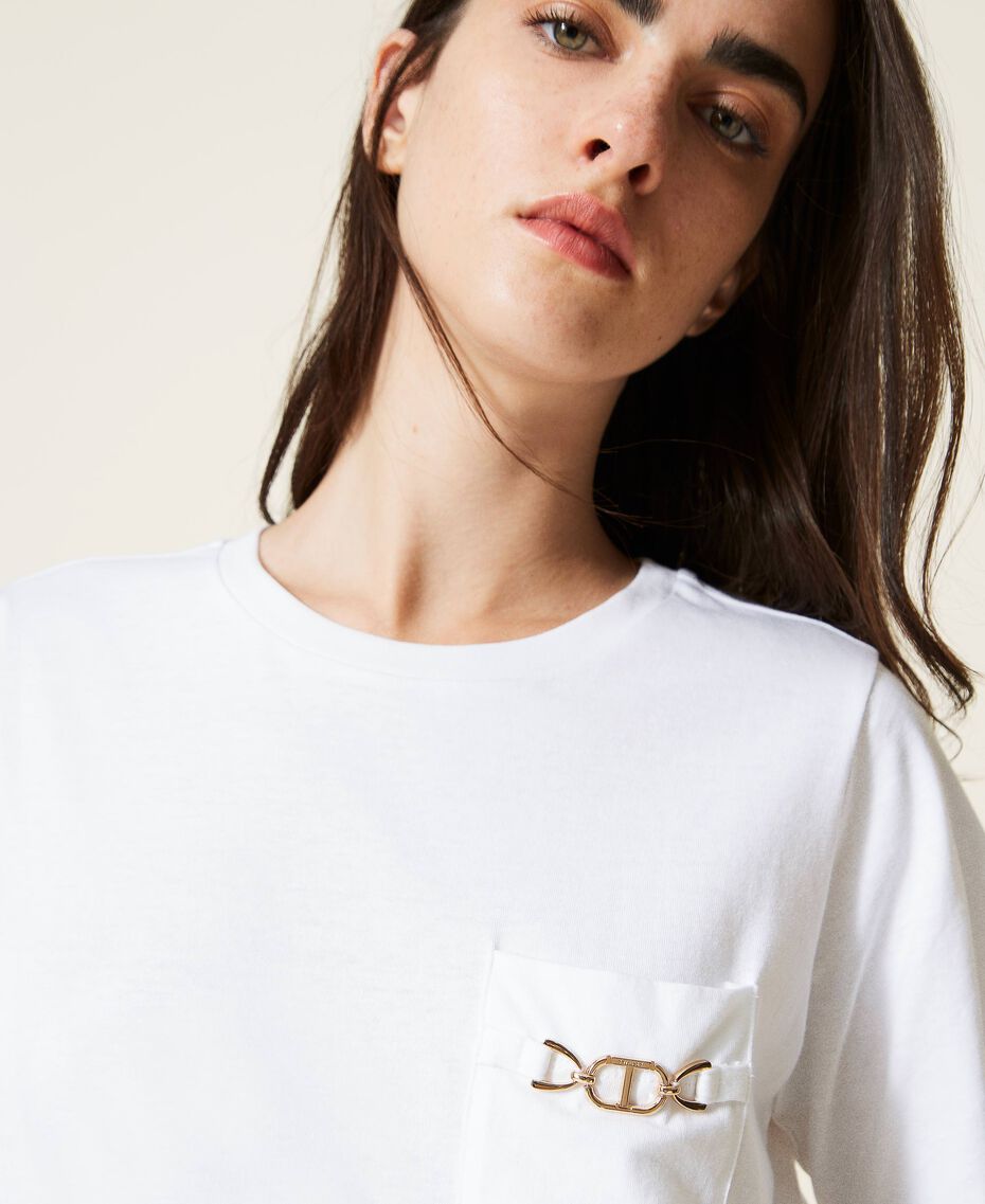 T-Shirt mit stilisierter Trense und Logo Schwarz Frau 222TT2412-01
