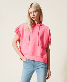 Sweat-shirt boxy avec volants en tulle Rose Fluo Femme 221AT2640-02