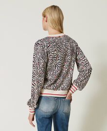 Printed jumper with jacquard logo Indigo / "Snow" White Heart Print Woman 231TP3332-03