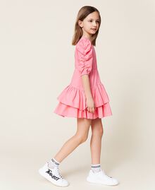 One-shoulder poplin dress Shocking Pink Child 221GJ2Q10-03