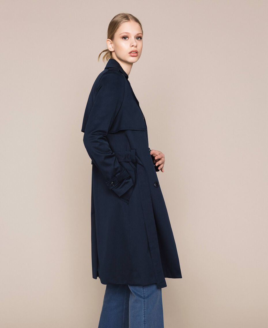 Water repellent double breasted trench coat Midnight Blue Woman 201TQ2012-01
