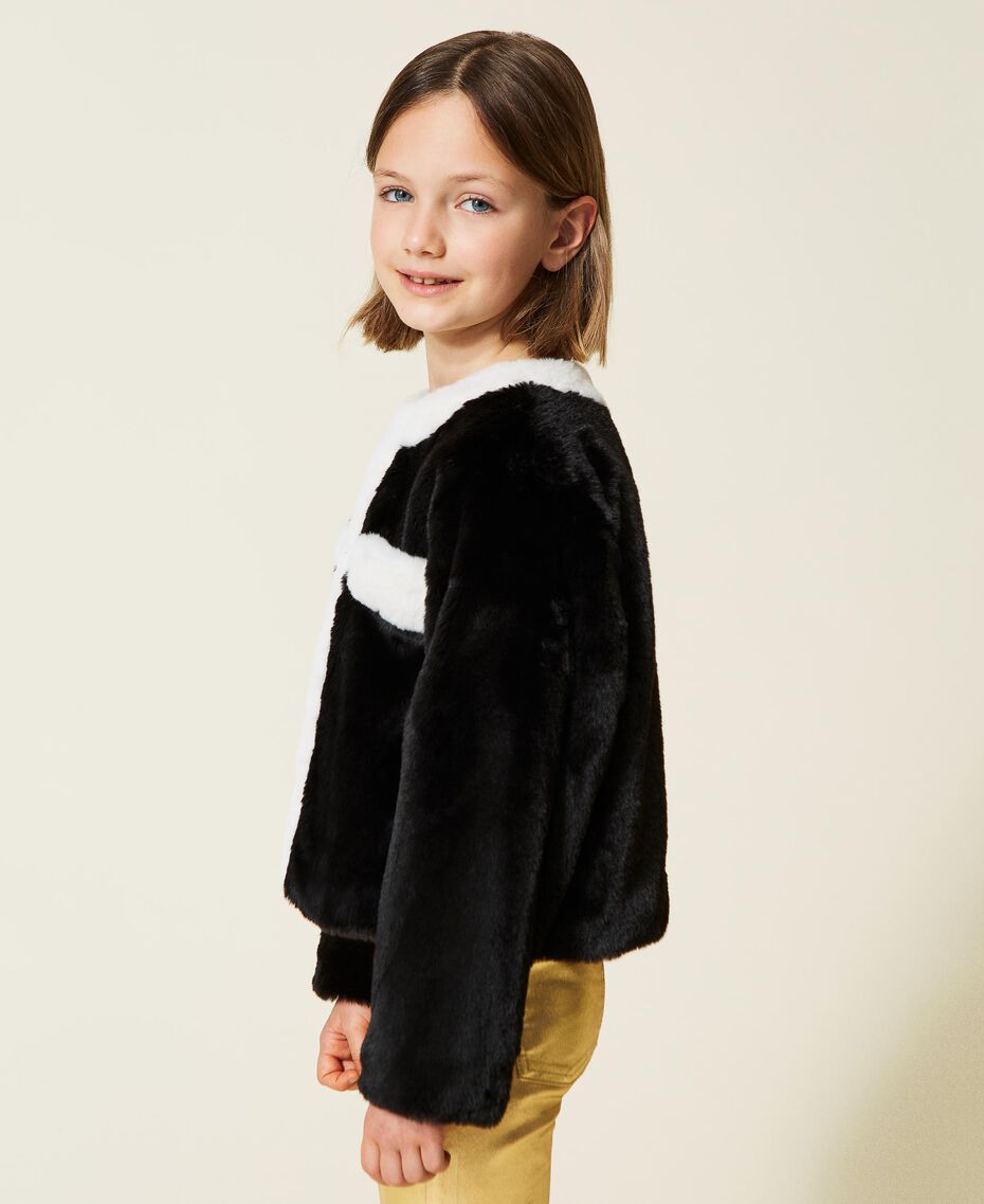 Two-tone faux fur jacket Bicolour Black / Off White Child 222GJ2170-02
