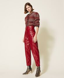 Pantalon cropped en tissu enduit Framboise Foncé Femme 212TT2051-02