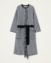 Jacquard knit coat with houndstooth pattern Snow / Black Houndstooth Pattern Woman 222TT3150-0S
