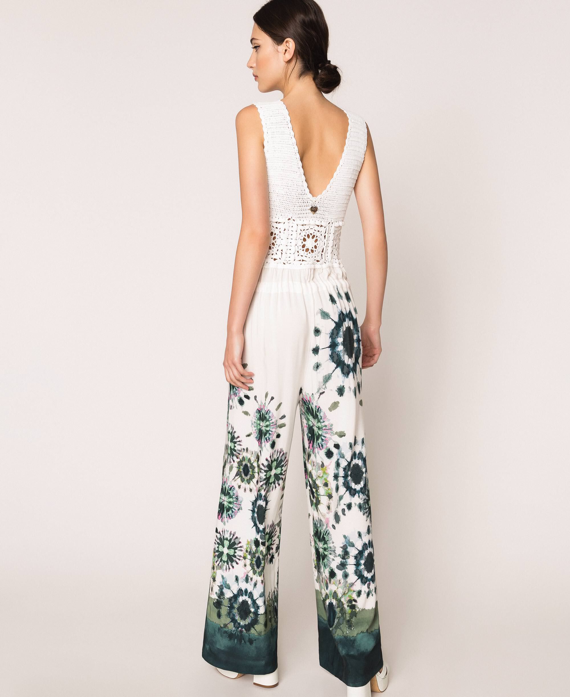 Jumpsuit with crochet and print Woman, Pink | TWINSET Milano