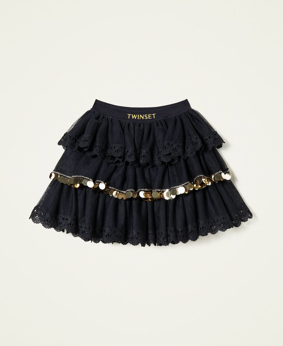 Tulle skirt with lace and sequins Black Child 222GJ2370-0S