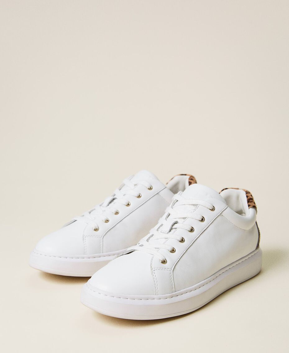 Leather trainers with animal print detail White Woman 222TCP060-02