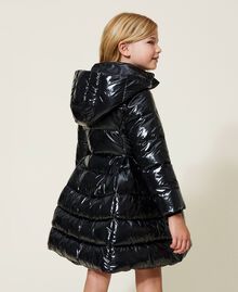 Shiny nylon long puffer jacket Black Child 222GJ211F-04