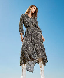 Long printed shirt dress Black / Ecru Ginkgo Leaf Woman 222TP2520-01