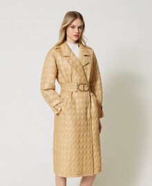 Padded trench coat with Oval T logo all over “Pale Hemp” Beige Woman 231TP2242-05